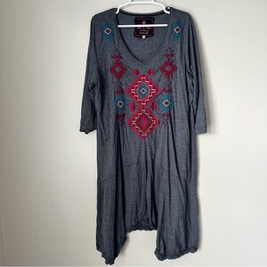 Johnny Was Women’s Gray Embroidered Asymmetrical Dress Size 1X